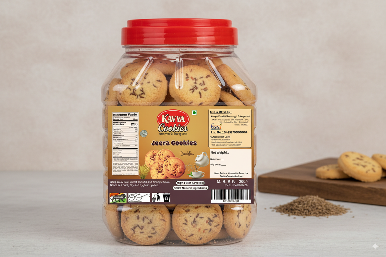Kavya Jeera Cookies – Crispy & Flavourful Delight (800g Pet Jar Box)